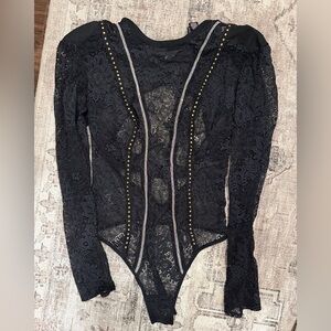 Victoria's Secret Black Lace Studded Bodysuit